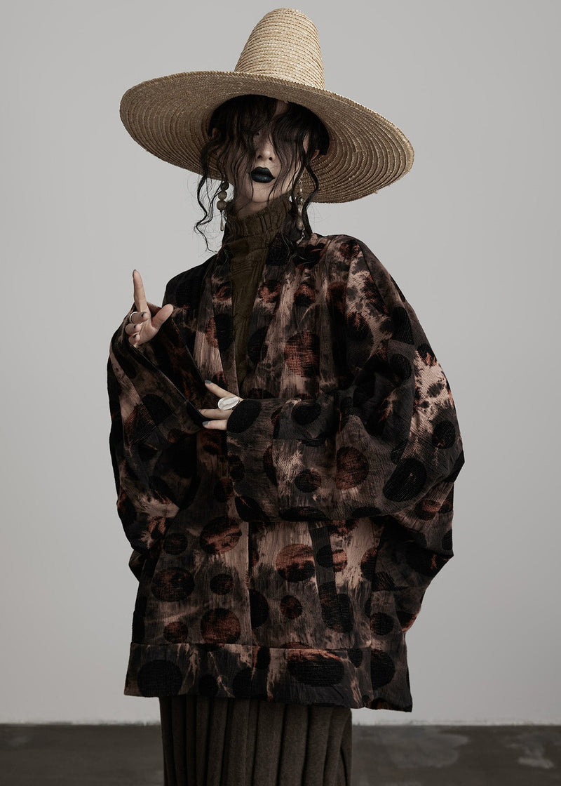 Coffee V Neck Button Tie Dye Cotton Coats Spring