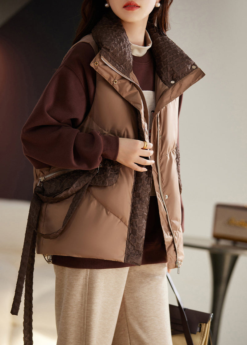 Coffee Zip Up Patchwork Duck Down Winter Vests