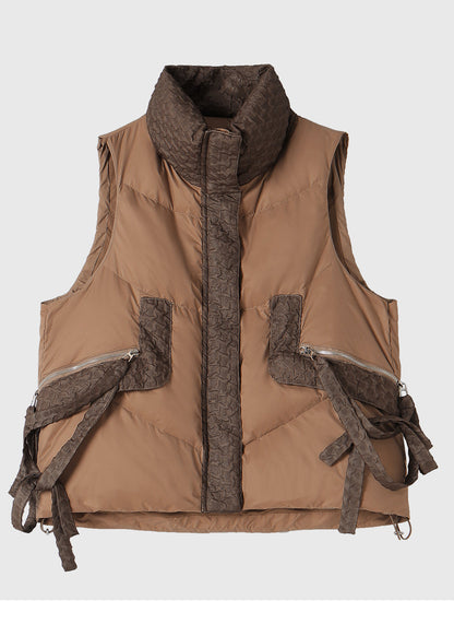 Coffee Zip Up Patchwork Duck Down Winter Vests