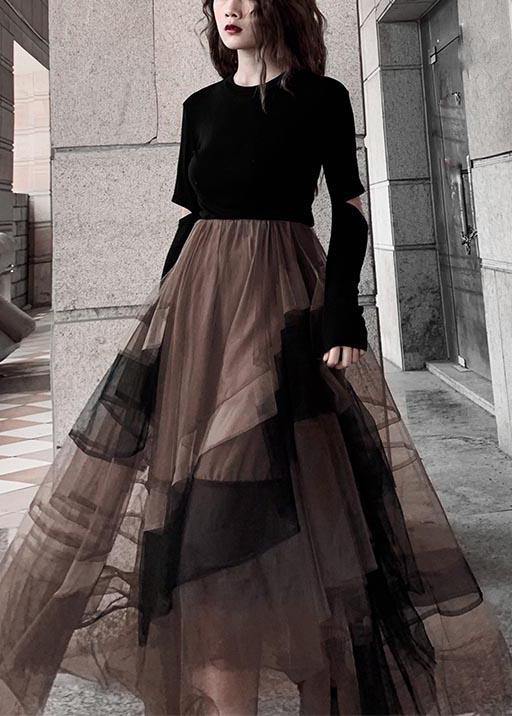 Color Block High Waist Tulle Skirt Summer