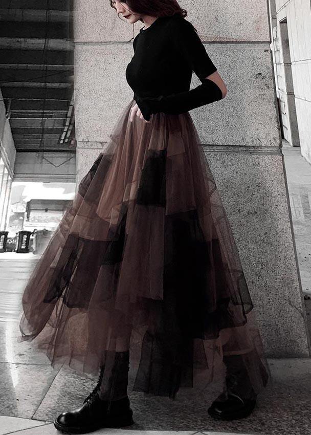 Color Block High Waist Tulle Skirt Summer