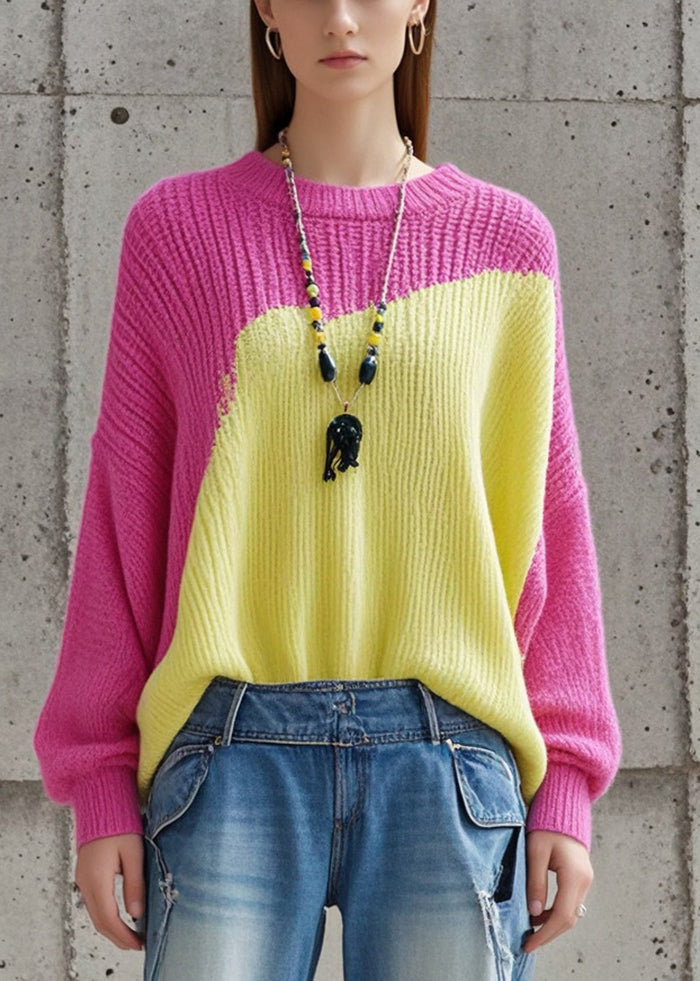 Colorblock Asymmetrical Patchwork Knit Sweaters Fall