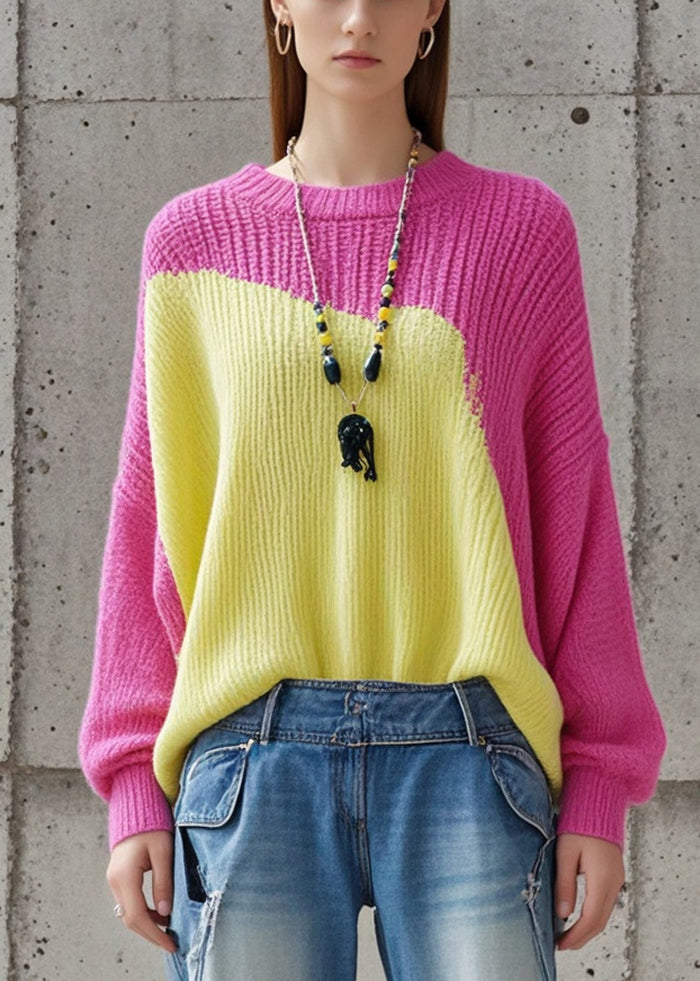 Colorblock Asymmetrical Patchwork Knit Sweaters Fall