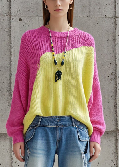 Colorblock Asymmetrical Patchwork Knit Sweaters Fall