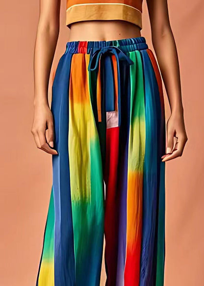 Colorblock Lace Up Elastic Waist Linen Pants Summer