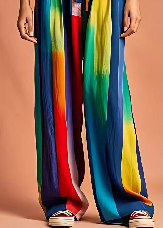 Colorblock Lace Up Elastic Waist Linen Pants Summer
