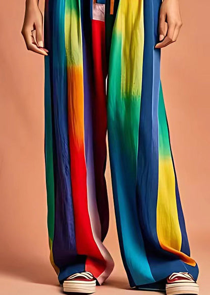Colorblock Lace Up Elastic Waist Linen Pants Summer
