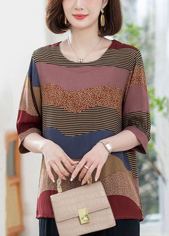 Colorblock O Neck Print Patchwork Cotton T Shirt Summer