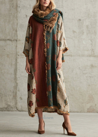 Colorblock Oversized Patchwork Faux Fur Maxi Dresses Bracelet Sleeve