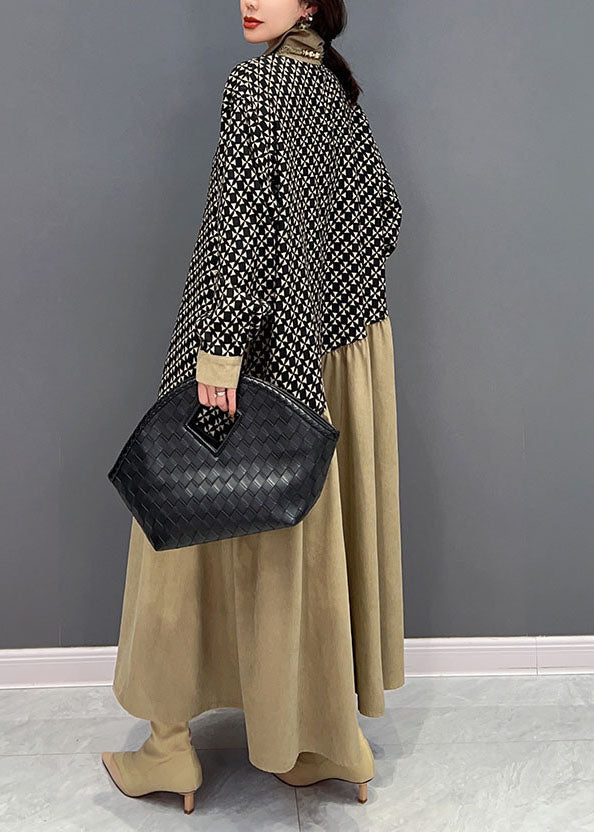 Colorblock Peter Pan Collar Patchwork Wrinkled Print Cotton Dresses Spring