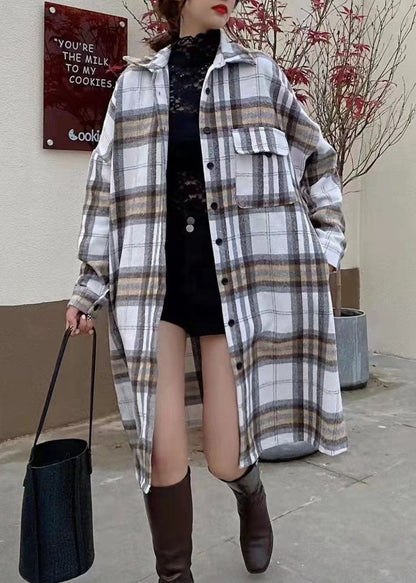 Colorblock Peter Pan Collar Plaid Patchwork Cotton Shirts Coats Spring