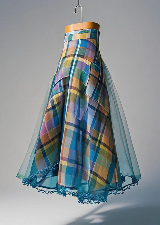Colorblock Plaid Exra Large Hem Tulle Skirts Fall