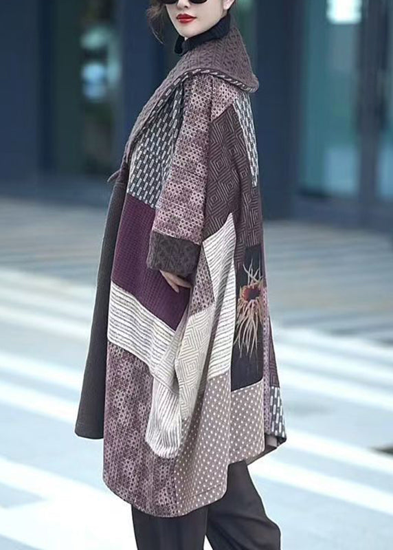 Colorblock V Neck Plaid Pockets Button Trench Coat Winter
