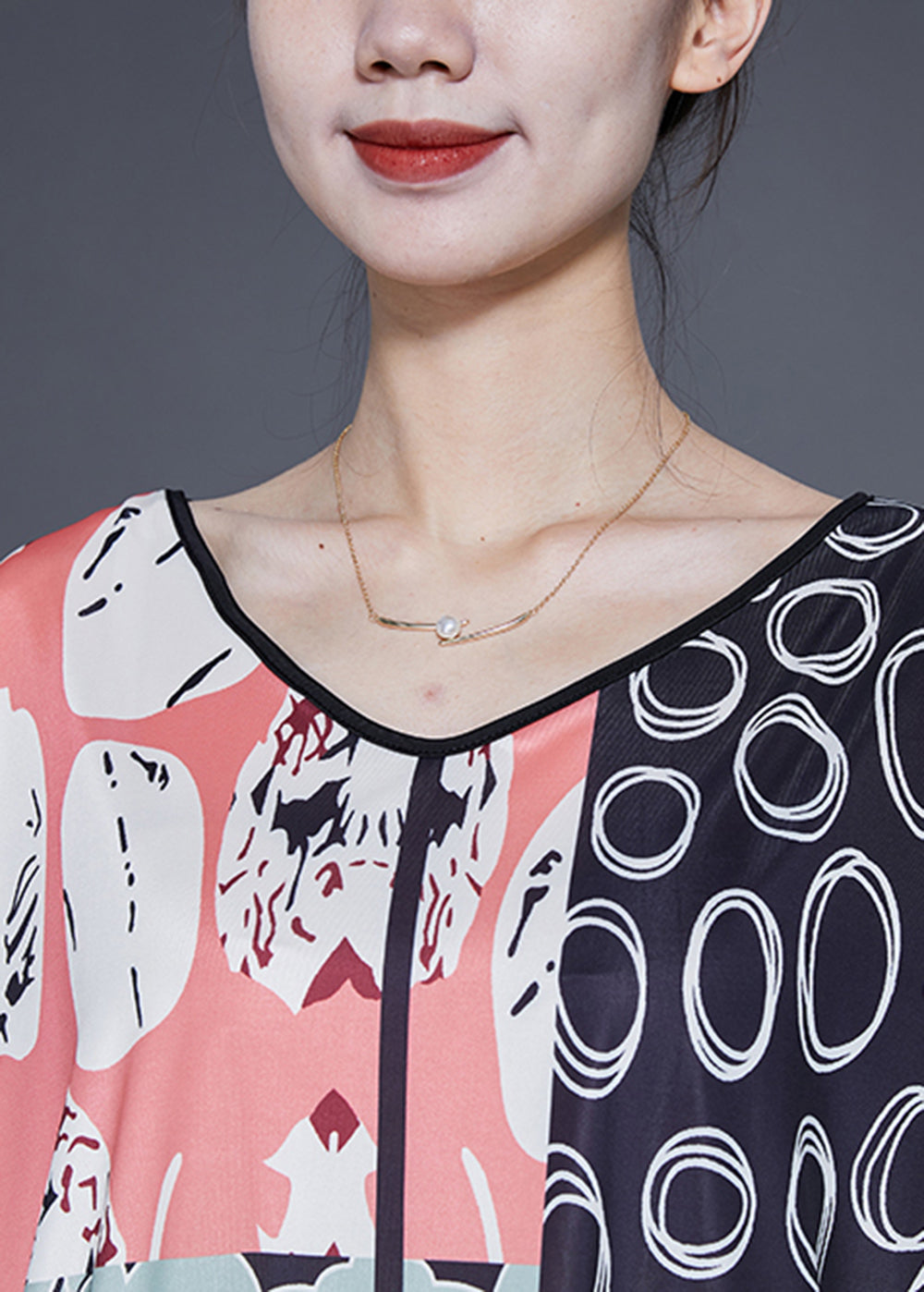 Colorblock V Neck Print Silk Vacation Dresses Summer