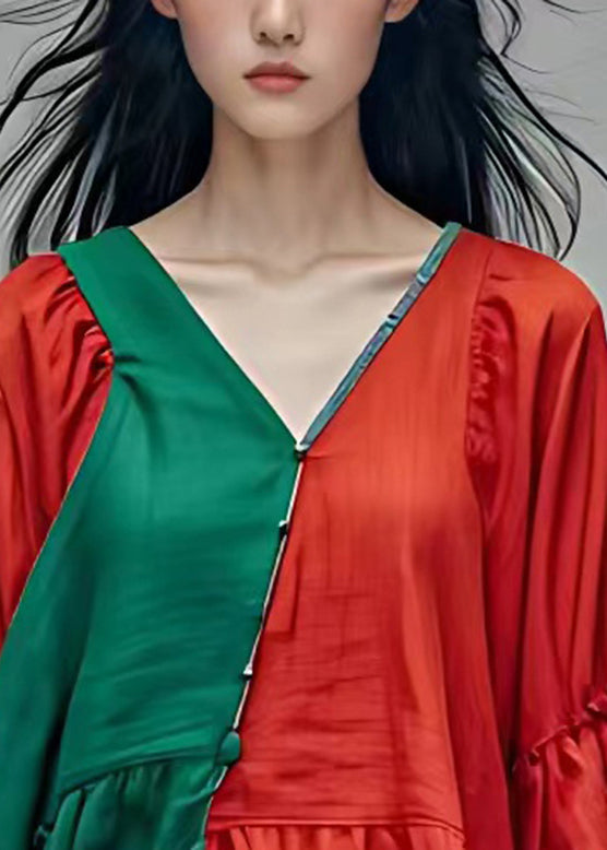 Colorblock Wrinkled Patchwork Shirt Half Sleeve