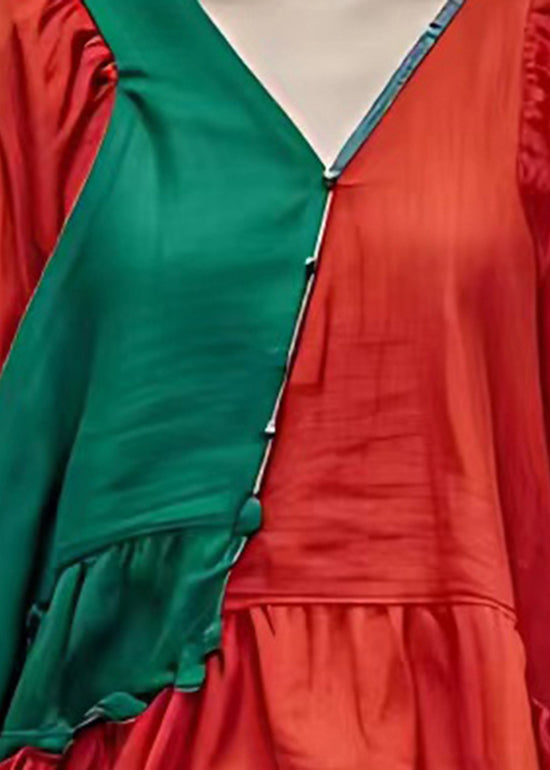 Colorblock Wrinkled Patchwork Shirt Half Sleeve