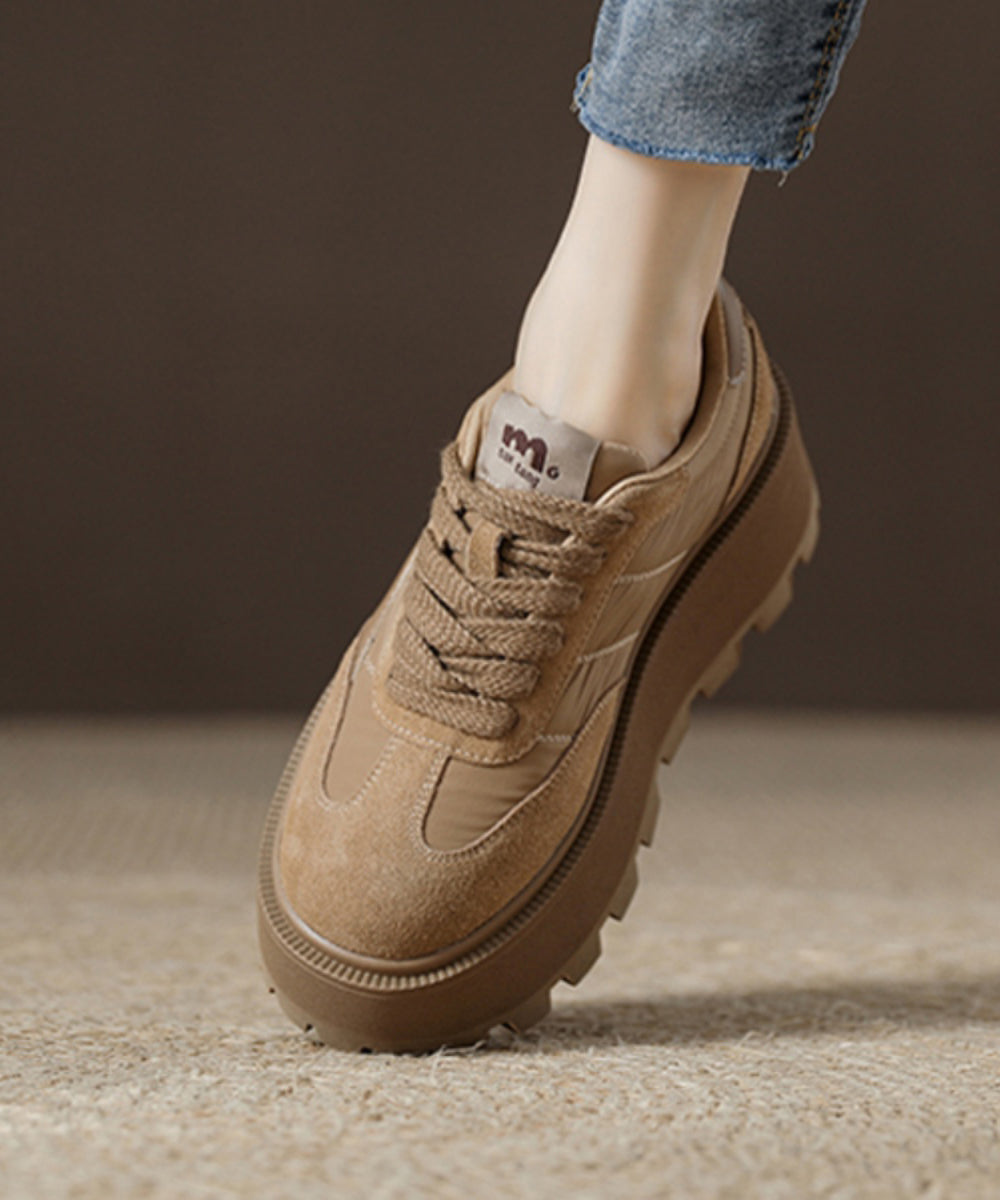 Comfortable Khaki Suede Cross Strap Platform