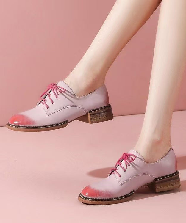 Comfortable Pink Lace Up Chunky Cowhide Leather