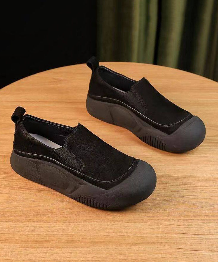 Comfortable Splicing Flat Shoes Black Faux Leather