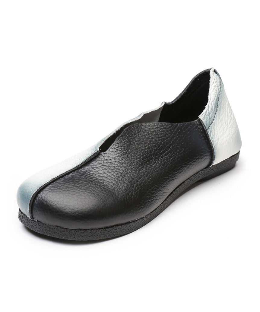 Comfortable Splicing Flats White Cowhide Leather