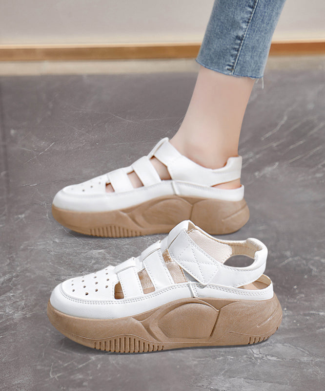 Comfy Beige Hollow Out Platform Walking Sandals