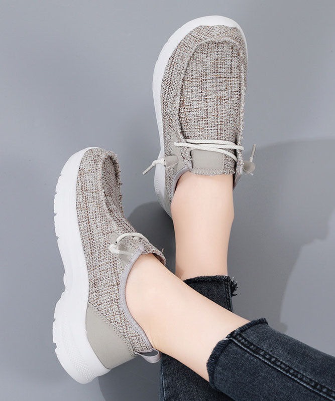 Comfy Blue Denim Fabric Flat Shoes Lace Up