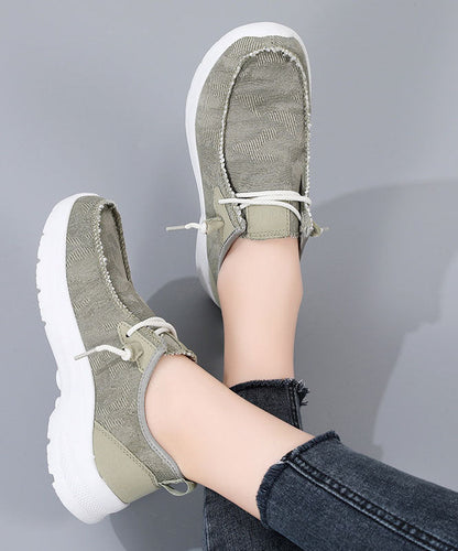 Comfy Blue Denim Fabric Flat Shoes Lace Up