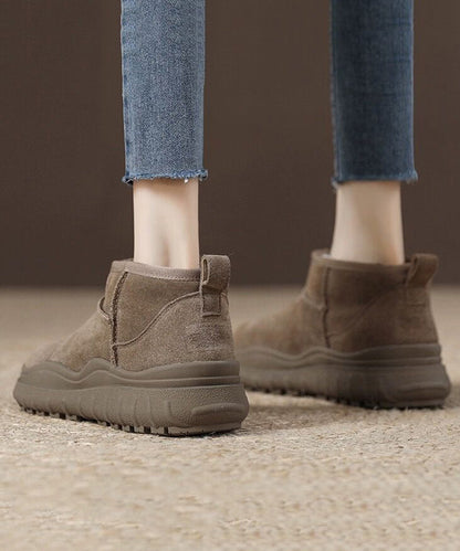 Comfy Gray Brown Platform Ankle Snow Boots Fuzzy Wool Lined