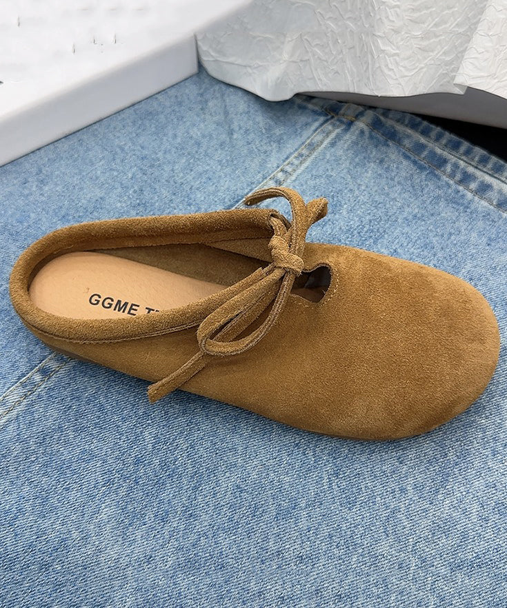 Comfy Green Suede Splicing Slippers Lace Up