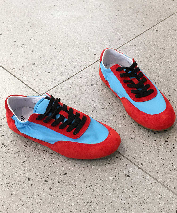 Comfy Red Lace Up Splicing Suede Flat Shoes