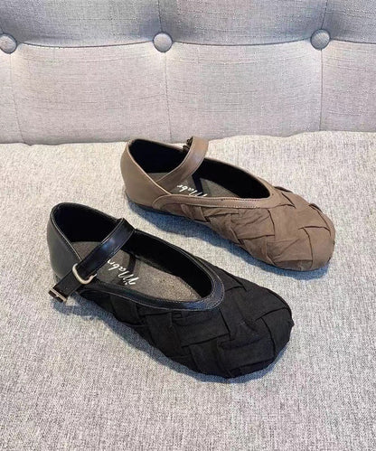 Cotton Fabric Black Penny Loafers Buckle Strap