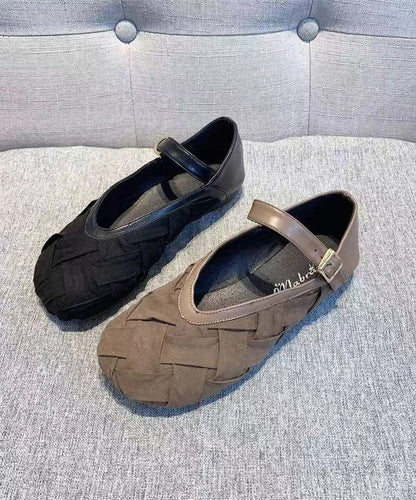 Cotton Fabric Black Penny Loafers Buckle Strap