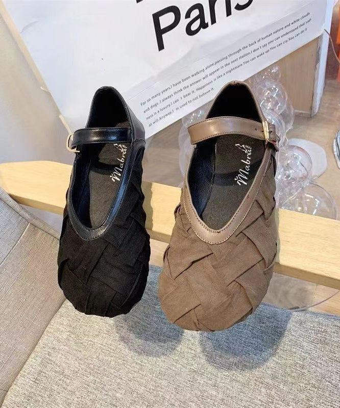 Cotton Fabric Black Penny Loafers Buckle Strap