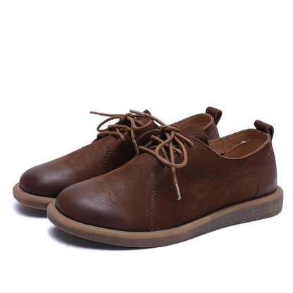 Cross Strap Flat Shoes Brown Cowhide Leather
