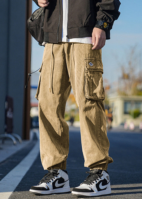 Dark Grey Pockets Cotton Beam Pants Spring
