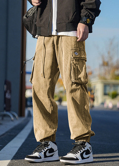 Dark Grey Pockets Cotton Beam Pants Spring