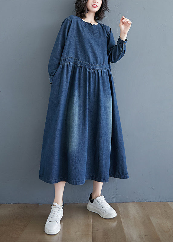 Denim Blue Patchwork Long Dress Long Sleeve