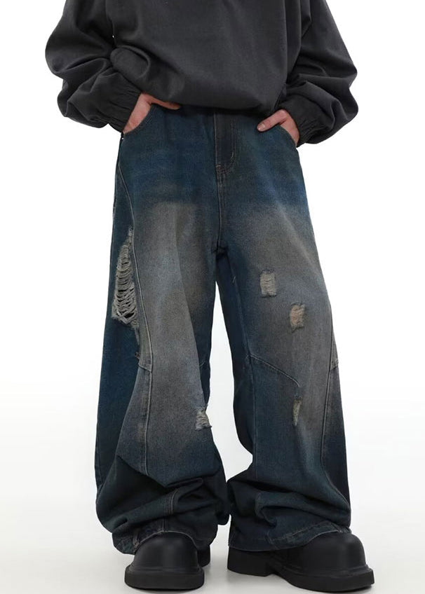 Denim Blue Pockets Patchwork Pants Summer
