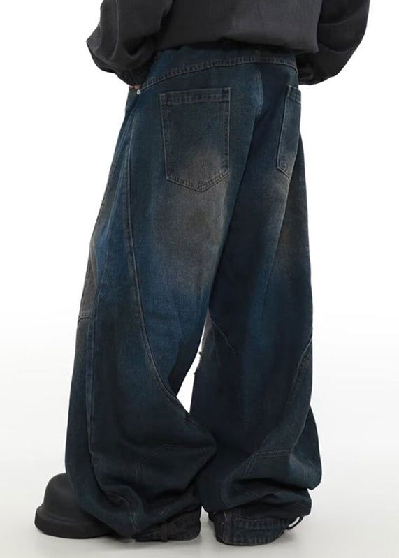 Denim Blue Pockets Patchwork Pants Summer