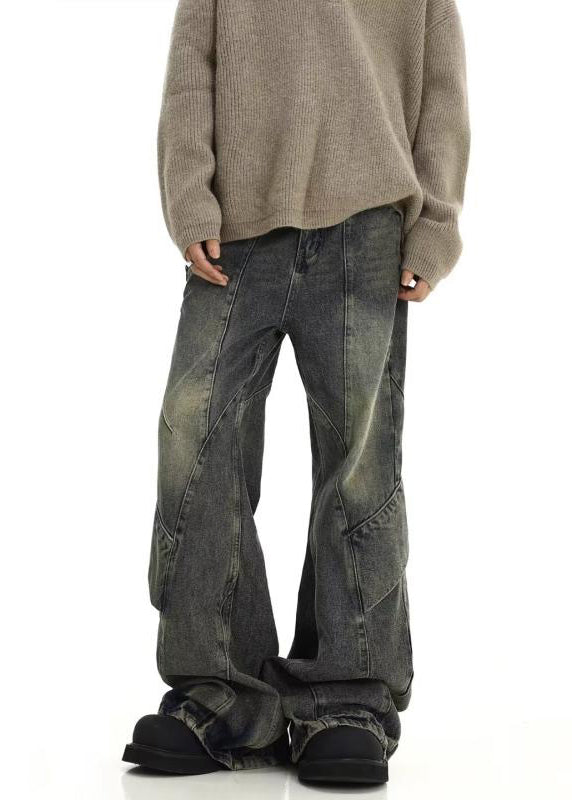 Denim Blue Pockets Patchwork Pants