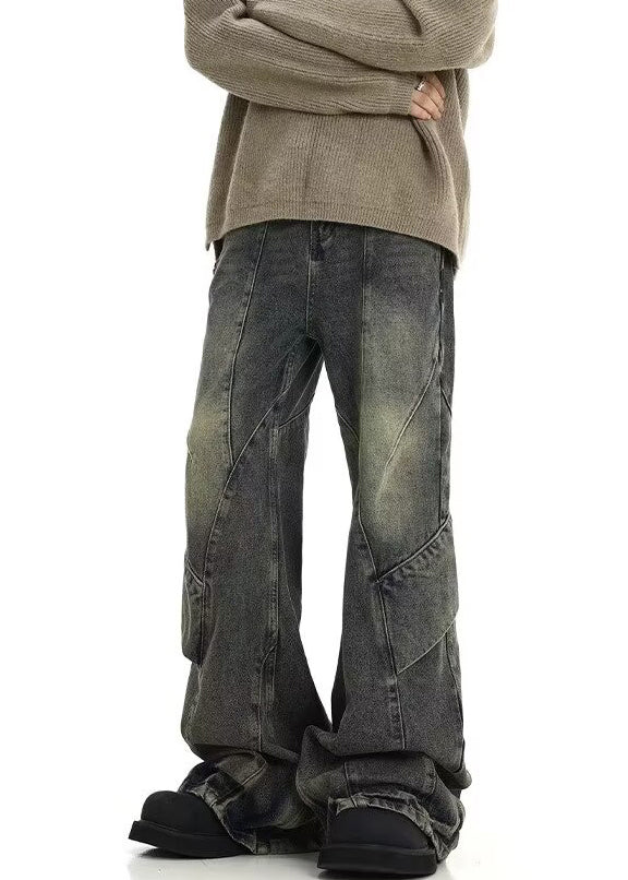 Denim Blue Pockets Patchwork Pants