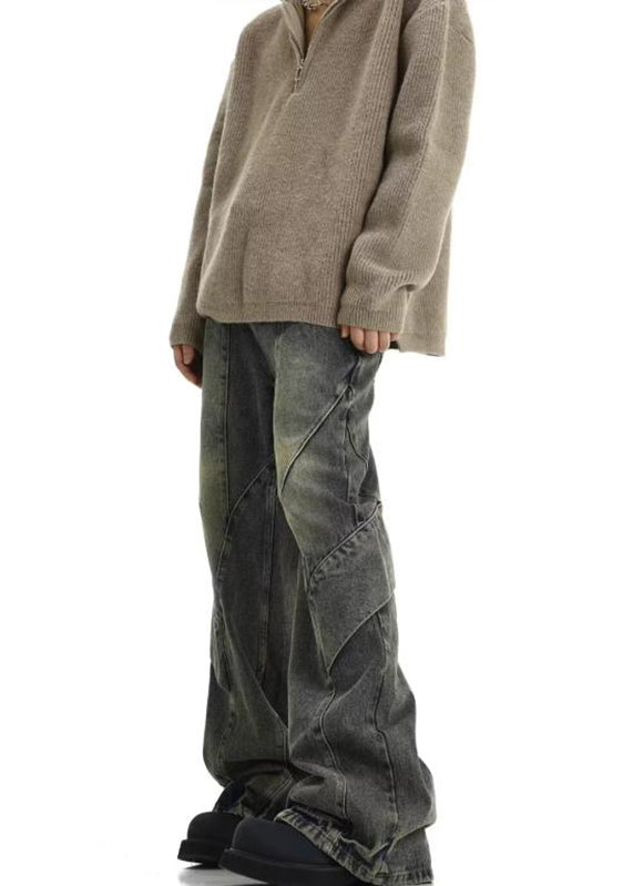 Denim Blue Pockets Patchwork Pants