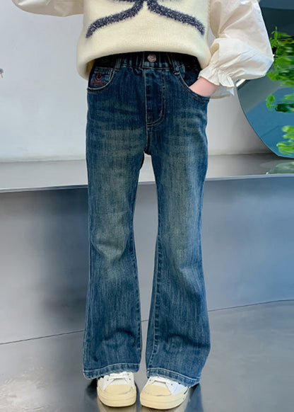 Denim Navy Pockets Patchwork Kids Flared Pants Spring