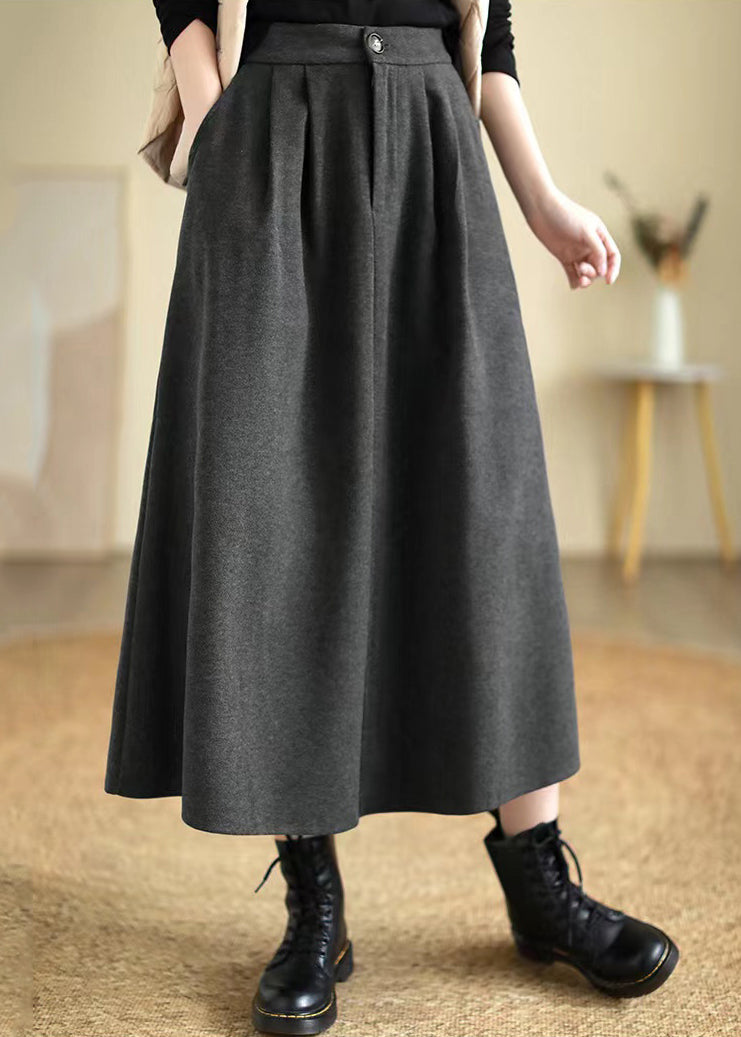 Dull Grey Elastic Waist Thick Woolen Skirts Spring