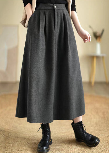 Dull Grey Elastic Waist Thick Woolen Skirts Spring