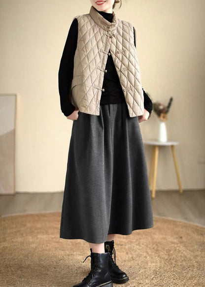 Dull Grey Elastic Waist Thick Woolen Skirts Spring