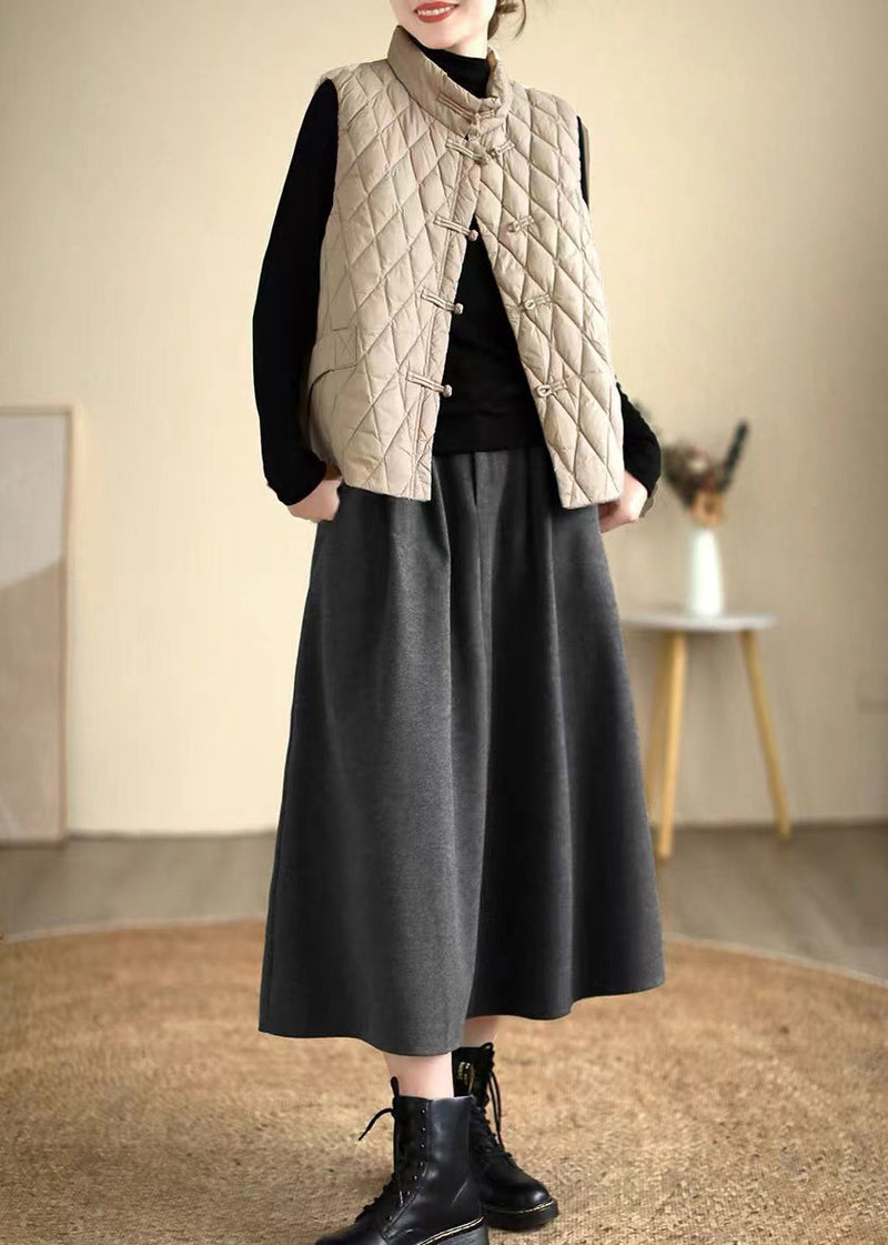 Dull Grey Elastic Waist Thick Woolen Skirts Spring