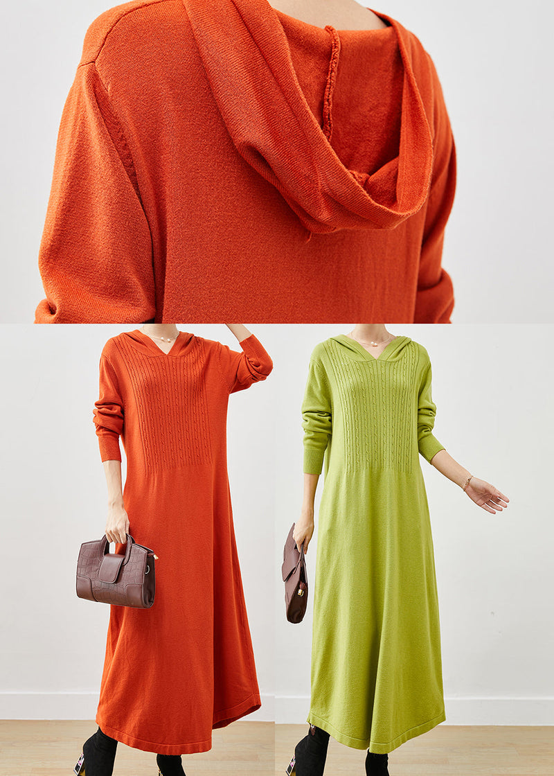 Fluorescent Green Hooded Knit Dress Spring