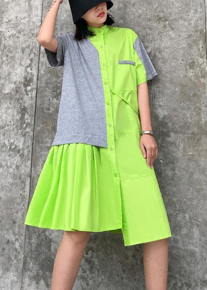 Fluorescent Green Patchwork Asymmetrical Design Party Dress Summer