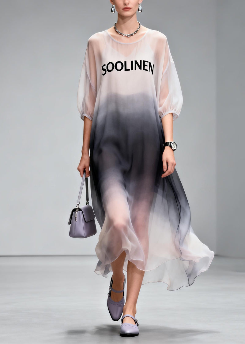 Gradient Color Draping Chiffon Holiday Dress Summer
